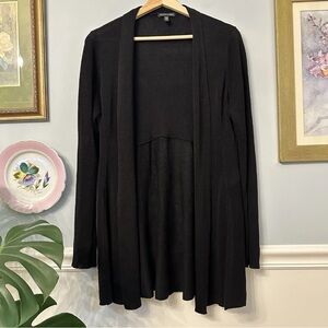 Eileen Fisher Cardigan Sweater Medium Open Front Black Linen Quiet Luxury Travel